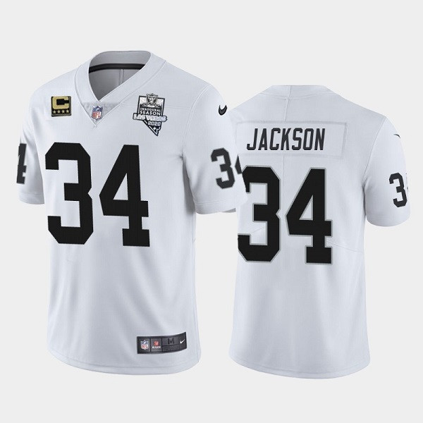 Men's Las Vegas Raiders #34 Bo Jackson White 2020 Inaugural Season With C Patch Vapor Limited Stitched NFL Jersey